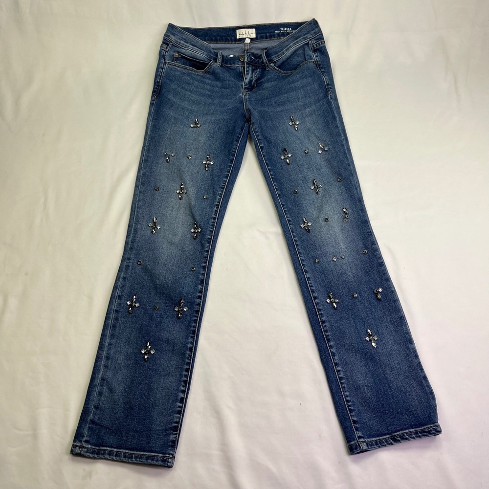 Nicole Miller Tribeca Straight Jeans Blue Mid Rise Ankle‎ Stretch Denim 4